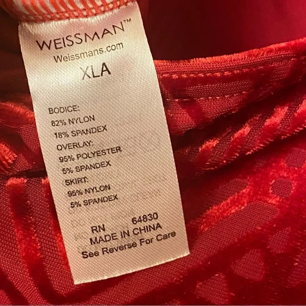 Weissman Dance costume red maxi mesh flocked dress More 12261 Adult XLA